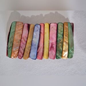 Vintage Multi Colored Mother of Pearl Stretch Wide Bracelet - Eye Catcher!